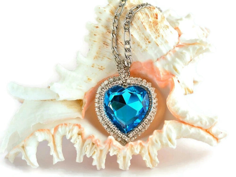 blue beaded heart of the ocean pendant