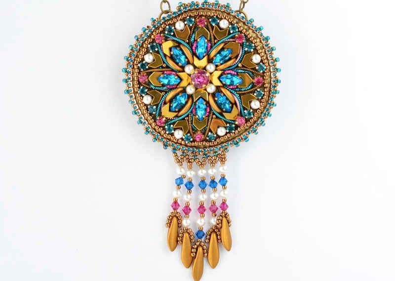 bead embroidered dreamcatcher bronze necklace
