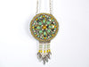 bead embroidered dreamcatcher green silver necklace