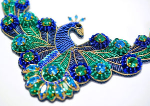 beaded peacock necklace blue teal