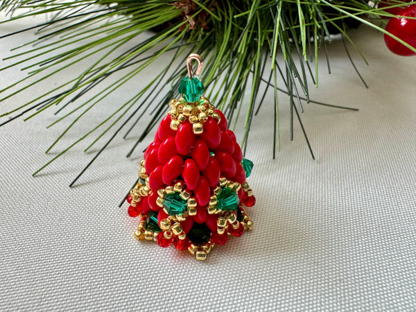 Handmade Beaded 2024 bell Christmas tree ornament