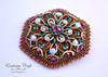 bead embroidery bronze white brooch pin