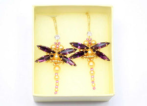 amethyst beaded Swarovski dragonfly earrings
