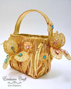 tambour embroidered flower basket purse with swarovski