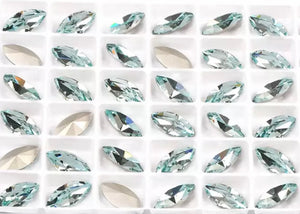 aquamarine crystal navette in settings 5x10 mm