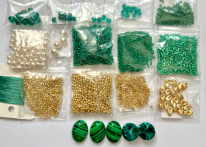 green gold bead embroidery bracelet kit tutorial materials