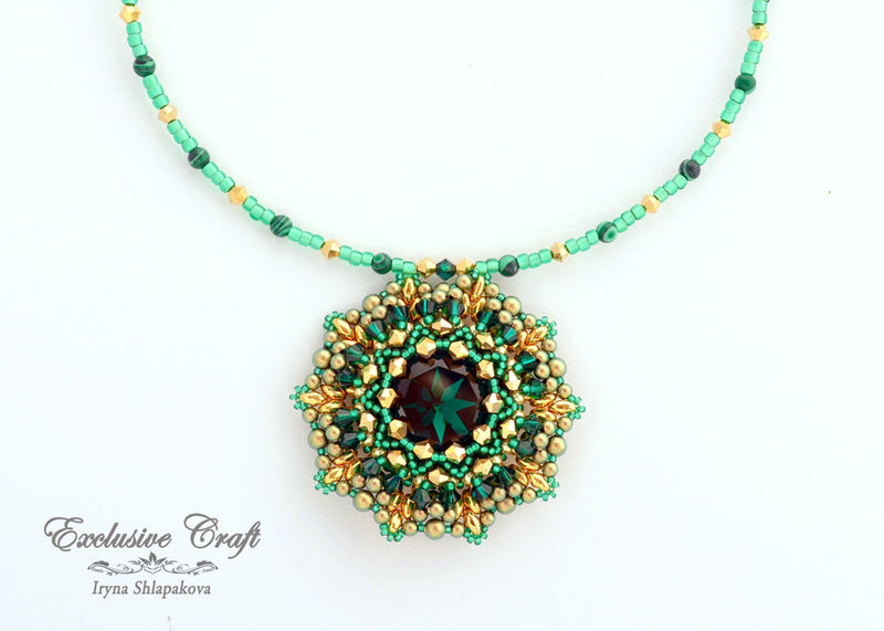 swarovski green emerald gold beaded necklace