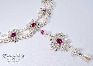 beaded bridal white pearls handmade necklace