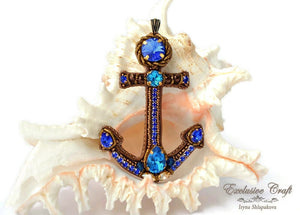 bead embroidery and gold work anchor pendant