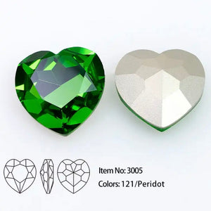 peridot crystal heart 28 mm for jewelry making