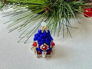 blue beaded christmas bell ornament