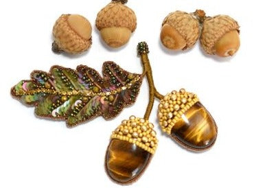 bead embroidered acorn branch beading zoom class tutorial