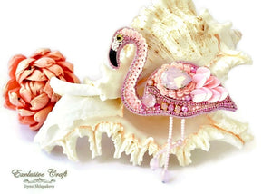 d embroidery pink flamingo brooch