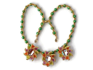 bead weaven green and orange necklace