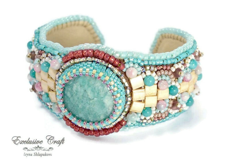 panton colors bead embroidered cuff bracelet
