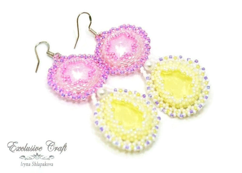 pink yellow beaded earrings