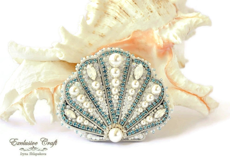 broidered shell brooch with pearls