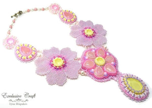 pink yellow beaded necklace