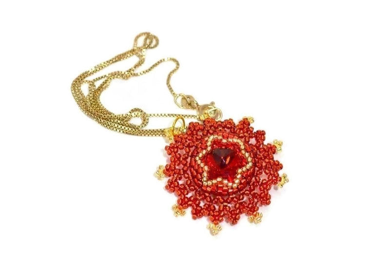 handmade beaded red swarovski pendant