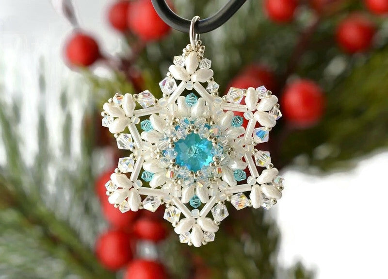 beaded crystal white blue snowflake pendant Christmas ornament