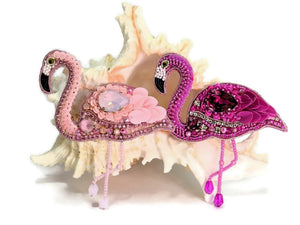 bead embroidered pink fuchsia flamingo brooch 