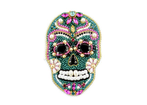 bead embroidered sugar skull pin