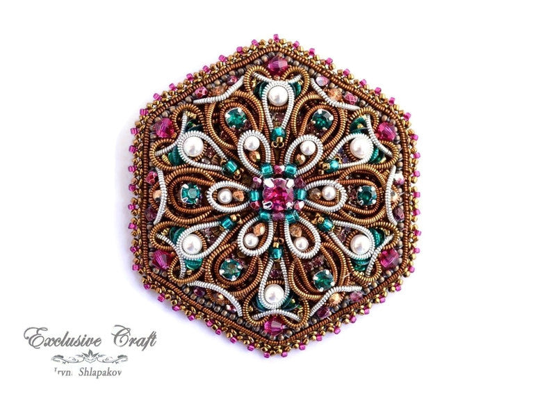 bead embroidered wire brooch 