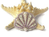 white violet bead embroidered shell brooch with pearls