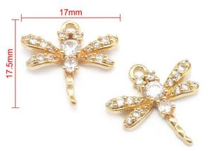 dragonfly gold Cubic zirconia pendant for jewelry making 