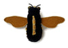 Bee-shaped jewelry with black body, brown wings, and gold accents 