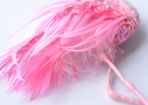 bead embroidered flamingo brooch handmade