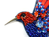 red blue bead embroidered hummingbird brooch handmade