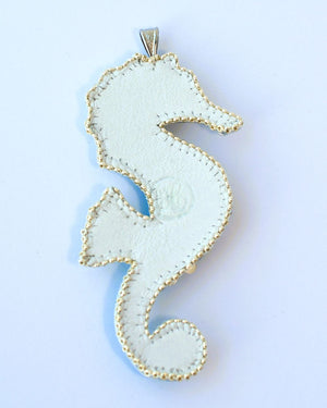 bead embroidered blue seahorse necklace