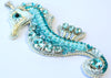 bead embroidered blue seahorse necklace