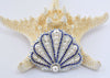 blue bead embroidered shell brooch with pearls