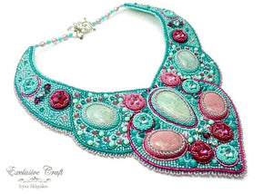 embroidered blue fuchsia necklace