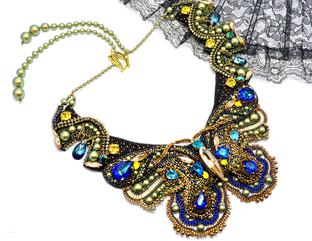 beaded butterfly unique necklace with swarovski
