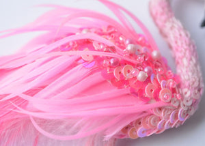 bead embroidered flamingo brooch handmade