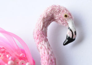 bead embroidered flamingo brooch handmade