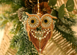 beaded owl christmas ornament handmade