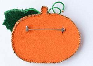 beaded pumpkin brooch velvet leaf