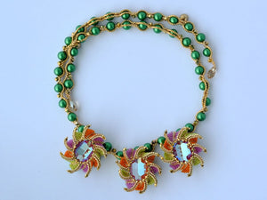 beaded green and orange necklace