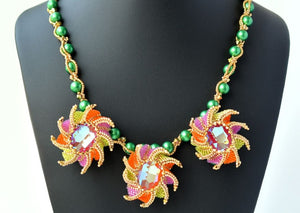 beaded green and orange necklace