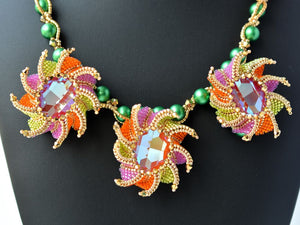 beaded green and orange necklace handmade