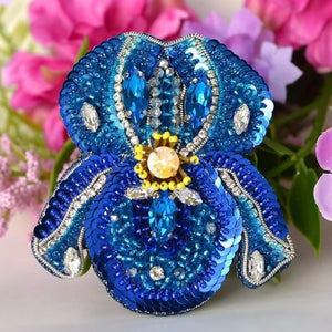 bead embroidered dark blue  iris flower beading kit 