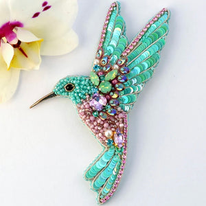 bead embroidered turquoise pink hummingbird  beading kit 