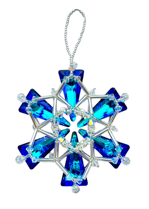 blue silver crystal snowflake christmas ornament handmade