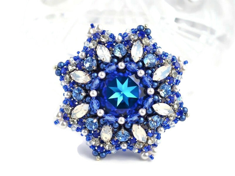 beaded blue crystal pin