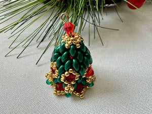 green beaded christmas bell ornament