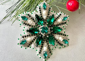 green silver crystal snowflake christmas ornament handmade